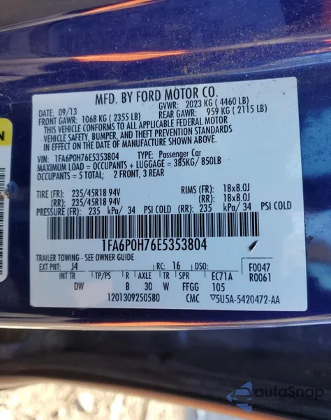 2014 Ford Fusion Se from USA, damaged, VIN 1FA6P0H76E5353804